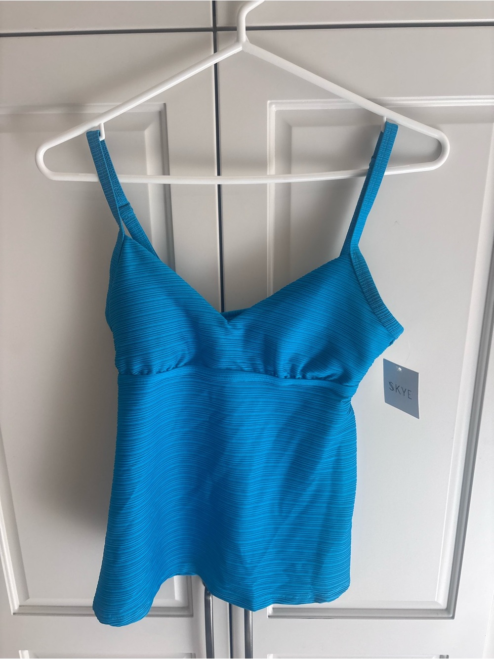 Sky Blue Textured V-Neck Tank Top bathing suit top new with tags xs